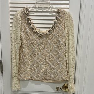 Vintage Ohrbach’s beaded top with lace sleeves 1950s